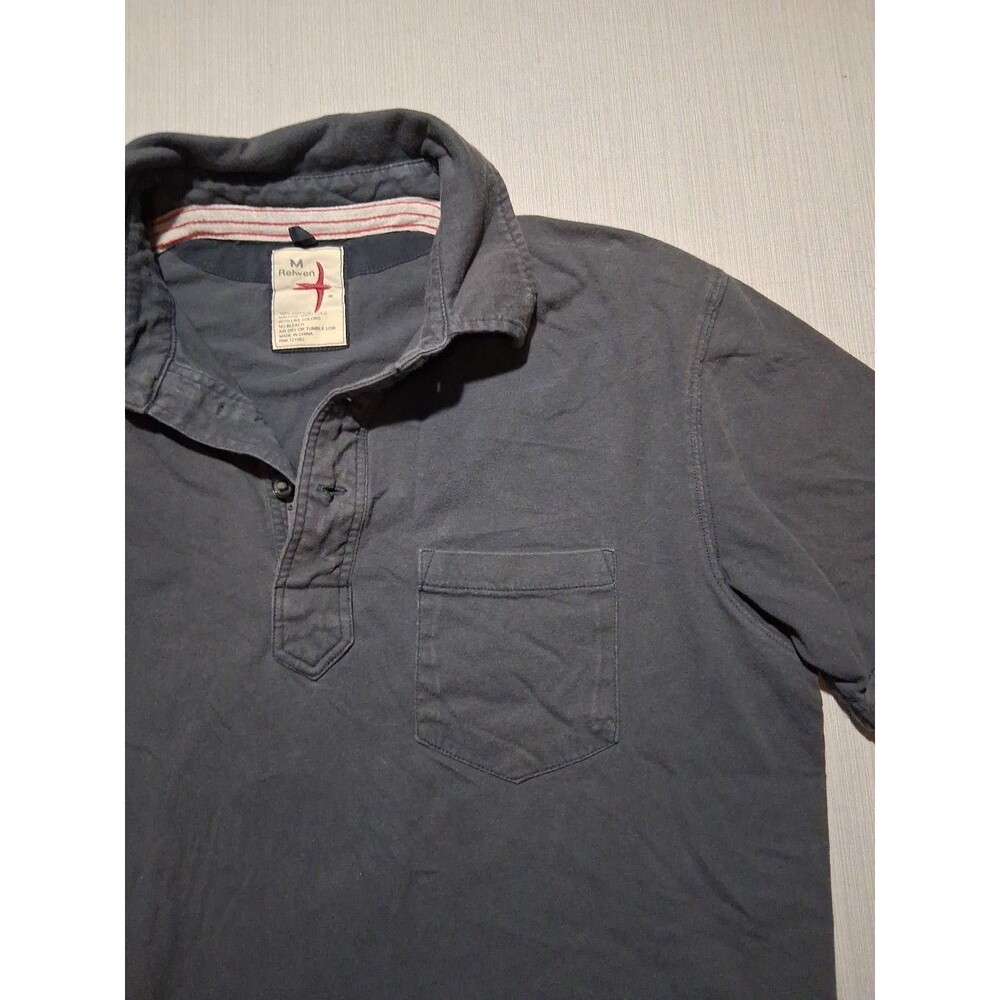 Relwen Men's Short Sleeve Polo Shirt Gray Cotton Chest Pocket Size Medium